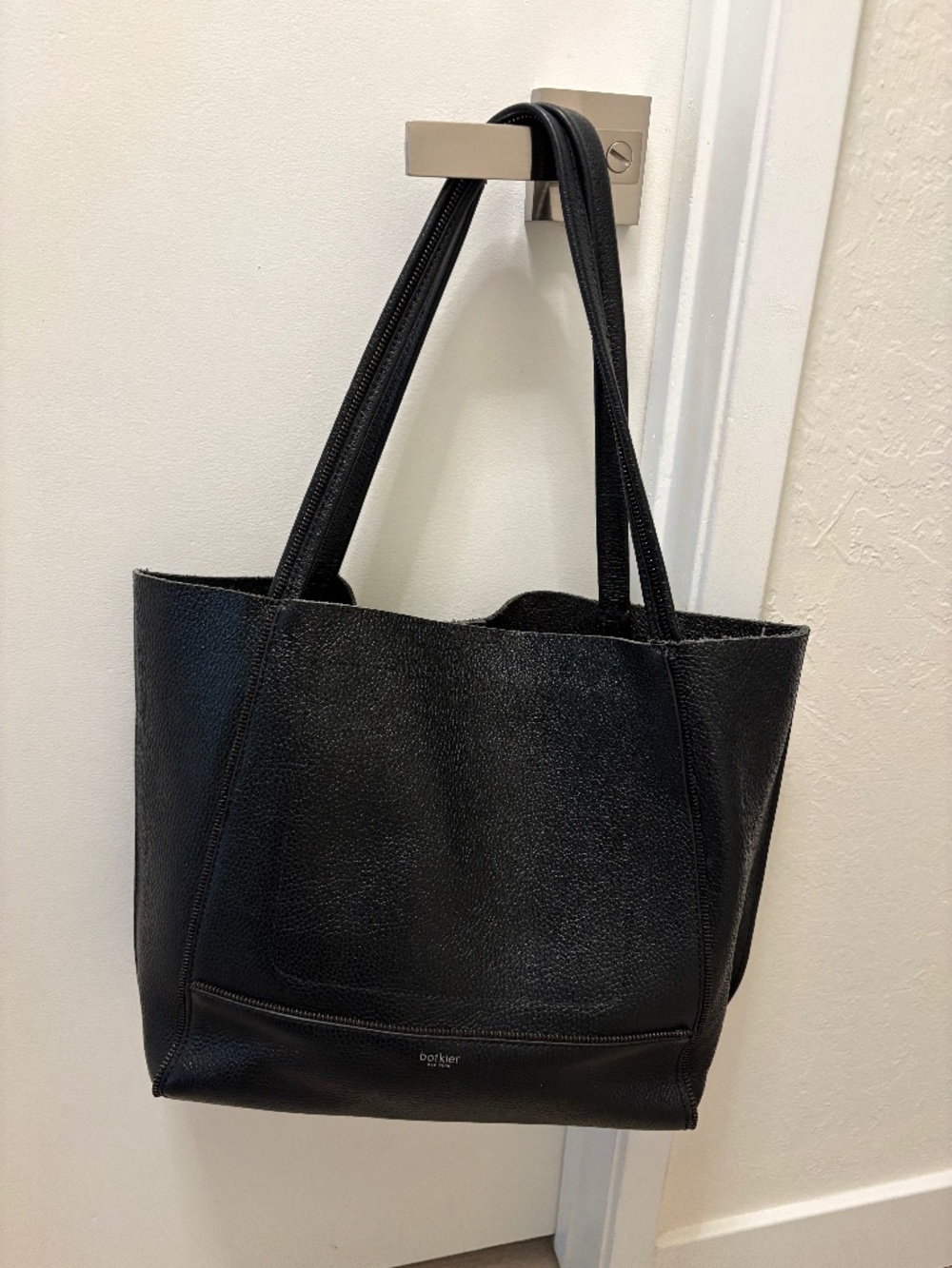 Botkier “SoHo” black leather tote bag with zipper details